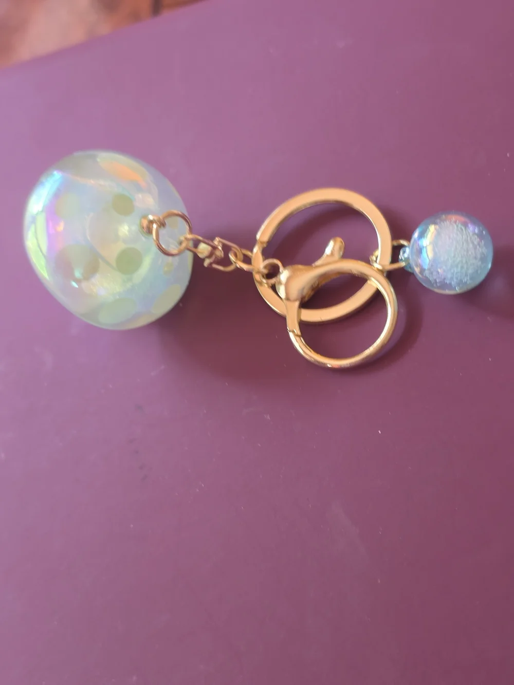 Iridescent Pink Mushroom Key & Purse Charm with Gold Hardware